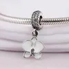 Loose Gemstones Authentic 925 Sterling Silver Bead Red White Orchid Dangle Charm Fit Women Bracelet Bangle Gift DIY Jewelry