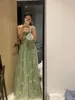 Robe de soirée élégante robes de bal vert menthe bretelles réglables brillant amour Tulle longueur de thé robe de remise de diplôme de fête de mariage 240201