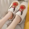 Chinelos femininos com desenho de veado de Natal estampado deslizamento em sola macia plana antiderrapante sapatos aconchegantes pelúcia inverno confortável