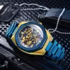 WINNER Black Gold Skeleton Mechanical Watches for Men Fashion irregular Automatic Watch Luxury Brand Stainless Steel Strap 240123