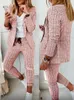 Kvinnors tvåstycksbyxor 2024 Plaid Casual Set British Style Suit Elegant Set Womens Outifits Women Suits Office Wear