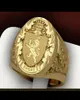 Cao Shi Populaire Kroon Leeuw Schild Badge Ring Europese en Amerikaanse Koper Plating Geel Goud Royal Seal Mans Ring5407252