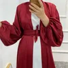 Roupas étnicas Elegante Puff Manga Aberta Abaya Mulheres Muçulmanas Kimono Cinto Maxi Vestido Eid Ramadan Islâmico Jalabiya Dubai Turquia Robe Vestido