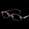 Sunglasses Frames Brand Design Titanium Eyeglasses Rimless Women Diamonds Decorations Clear Lenses Female Myopic Glasses/Presbyopic Glasses