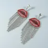 Orecchini pendenti LIP TASSEL Strass Catena a bocca rossa lunga per le donne Accessori di gioielli per San Valentino impreziositi in cristallo