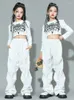 Scene Wear Girls Hip Hop Dance Clothes Jazz White Tops Pants Long Hidees Navel Suit Kids Modern Performance BL11918