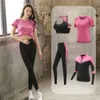 Lu Align Women Dry Outfits Sportswear Quick 4st Set Fitness Gym Clothing Set Pock+Bra+T Shirt+Leggings Workout Running Training Lemon LL JOGGER LU-08 2024