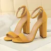 Sandals 2024 Summer Plus Size 34-43 Woman 9.5cm High Heels Classic Block Platform Pumps Lady Chunky Burgundy Yellow Nude Shoe