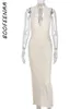 BOOFEENAA Férias Vestido de Verão Mulheres Elegante Sexy Malha Vestido Side Cut Out Backless Halte Long Maxi Vestidos C82-EZ28 240129