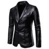 Printemps automne mode hommes revers en cuir robe costume manteau mâle affaires décontracté Pu Blazers veste 240131