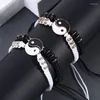 Charm Bracelets Tai Chi Yin Yang Alloy Bracelet Black And White Two Piece Set Vintage Woven Couple Gift