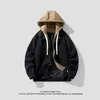 2023 Autumn and Winter Men's Plush Hooded Coats Fake Two Piece Fashion Versatile Loose Jackets Coat for Street Wear Mens Jacket 240122