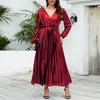 Vestidos casuais mulheres casamento convidado feminino v pescoço envoltório manga longa elegante vestido de noite baile de formatura