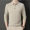 Moda Uomo Business Solid Polo Primavera Autunno Cotone Manica lunga Bottone Risvolto Abbigliamento maschile Maglietta casual allentata Top 240202