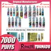 Oryginalne Randm Tornado Puffs 7000 jednorazowe E. Papierów Podstawa 7000 Puff Mocna akumulator 14 ml Prefillowana kaset Cewka z Cewki RGB Lekkie Pen Pen Kit Randm 7K