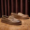 Dress Shoes The First Layer Of Cowhide Casual Single Men 2024 Men's Daily Board Lace-up Flat Driving Retro