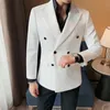 Veste de costume formelle à Double boutonnage pour hommes, noir et blanc, personnalisé, coupe cintrée, manteau de marié de mariage, solide, Hombre 240201