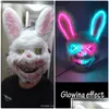 Máscaras de festa Design assustador néon brilhante coelho sangrento cosplay máscara de coelho halloween carnaval traje luminoso adereços led drop entrega h dhxjp