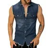 Men's Fitted Vintage Denim Vest Sleeveless Denim Vest And Jacket Geometric Korean Fashion 240125