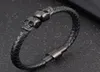 Hyperbole Men Jewelry Black Braided Leather Bracelets Stainless Steel Leahter Cool Skull Bracelet1861318