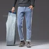 Vinterfleece tjock varma jeans Klassiska märke Business Casual Men's Montered Straight Stretch Midhigh midjan Jeans 240124
