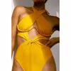 Maillots de bain pour femmes 2024 Mode Maillot de bain Sexy Solide Couleur Jaune Maillot de bain Femmes Une pièce Vacances Beachwear Dos Nu