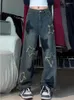 سراويل جينز للسيدات y 2k نجمة مستقيمة على نطاق واسع الساق امرأة شبابية ملابس الشتاء الهيب هوب yk2 جينز السراويل الفضفاض