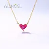 ANLLNOEL Solid 18K Gold Necklace For Women Red Corundum Heart Sweet Romance Anniversary Gifts K Gold Jewelry 9K 14K Gold Pendant 240201