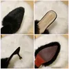 Aphixta 6 cm talons fins hiver réel fourrure de lapin en peluche femmes pantoufles Nature chaud fourrure chaussures cheveux diapositives pantuflas mujer 240118