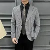 Men's Suits 2024 Retro Plaid Suit Jacket For Men Slim Casual Business Wedding Groom Dress Coat Streetwear Social Clothing