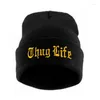 Basker 2024 Thug Life Black Letter beanie unisex mode hip hop mens mössor stickade mössor för kvinnor skallies gorros bonnets cool