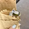 Cluster Rings 925 Sterling Silver Open Finger Ring Green Square Multilayer Geometric Stackable For Women Girl Jewelry Gift Dropship