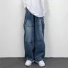 Homens cintura alta vintage baggy calças de brim primavera y2k wideleg solto simples bolso casual streetwear masculino lavado carga pant 240124