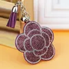 Keychains Valentine's Day Flower Keychain Tassel Leather Crystal Trinket Key Chain For Holder Purse Car Bag Pendant Handbag Ring