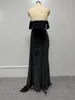 Robe de soirée sexy dos nu pour femmes dentelle noire poitrine enveloppant l'épaule fendue sirène robe de bal robes maxi 240201