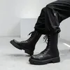 Mens Fashion Motorcykelstövlar fest nattklubb klänning svart äkta läderskor hög topp cowboy boot stilig långa botas zapatos 240126