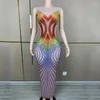 Stage Wear Colorful Rhinestones Evening Dress Women Singer Party Prom Dresses Birthday Celebrate Outfit Catwalk Costume XS7417