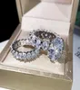 Nieuwe Fonkelende Sieraden Paar Ringen Grote Ovaal Geslepen Witte Topaas CZ Diamant Edelstenen Vrouwen Bruiloft Bruids Ring Set Gift wjl29977799485