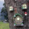 Garden Decorations Solar Powered Fairy Ornaments Glow Dark Tree Miniature Window Door Set Pendant For Outdoor Yard