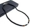 Feito à mão contas de pedra natural obsidiana chocker colar aço inoxidável ot curto neckless para jóias masculinas homme6917017