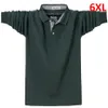 Poloshirts met lange mouwen Heren Lente Herfst Poloshirt Plus Size 6XL Mode Casual Effen Kleur Katoenen Polo Zwart Groen Marine 240126