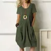 S-5XL oversized algodão linho vestido longo para mulheres verão casual manga curta blusa saia praia roupas femininas vestid robe 240131