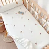 Korean Quilted Baby Cot Crib Fitted Sheet Bear Cherry Star Embroidered Cotton Kids Infant Bed Sheets Mattress Cover Bedspread 240127