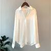 Haute qualité élégant Imitation soie Blouse printemps femmes mode manches longues Satin Blouse Vintage Femme Stand rue chemises 240129