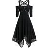 Casual Dresses Halloween Plus Size Open Shoulder Elegant Party For Teens 2024 Lace Half Sleeve Gothic Dress Clothing Female