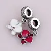 Loose Gemstones Authentic 925 Sterling Silver Bead Red White Orchid Dangle Charm Fit Women Bracelet Bangle Gift DIY Jewelry