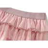 Jupes 90cm longueur de cheville Tutu Tulle jupe pour femmes à la mode haute rue une ligne taille longue Maxi maille femme rose Z455