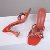 Pantoufles printemps et été sandales à talons hauts pour femmes à la mode talons en verre de vin strass fleur mule