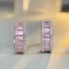 Cluster Rings 18K Gold Plated 925 Sterling Silver Emerald Cut Pink Sapphire High Carbon Diamond Gemstone Fine Jewelry Ring For Women