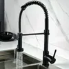 Bathroom Sink Faucets Kitchen 360 Degree Swivel Commercial Solid Brass Single Handle Lever Pull Down Sprayer Spring Faucet